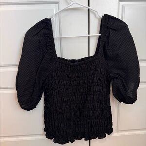 Old Navy Black Textured Puff Sleeve Blouse